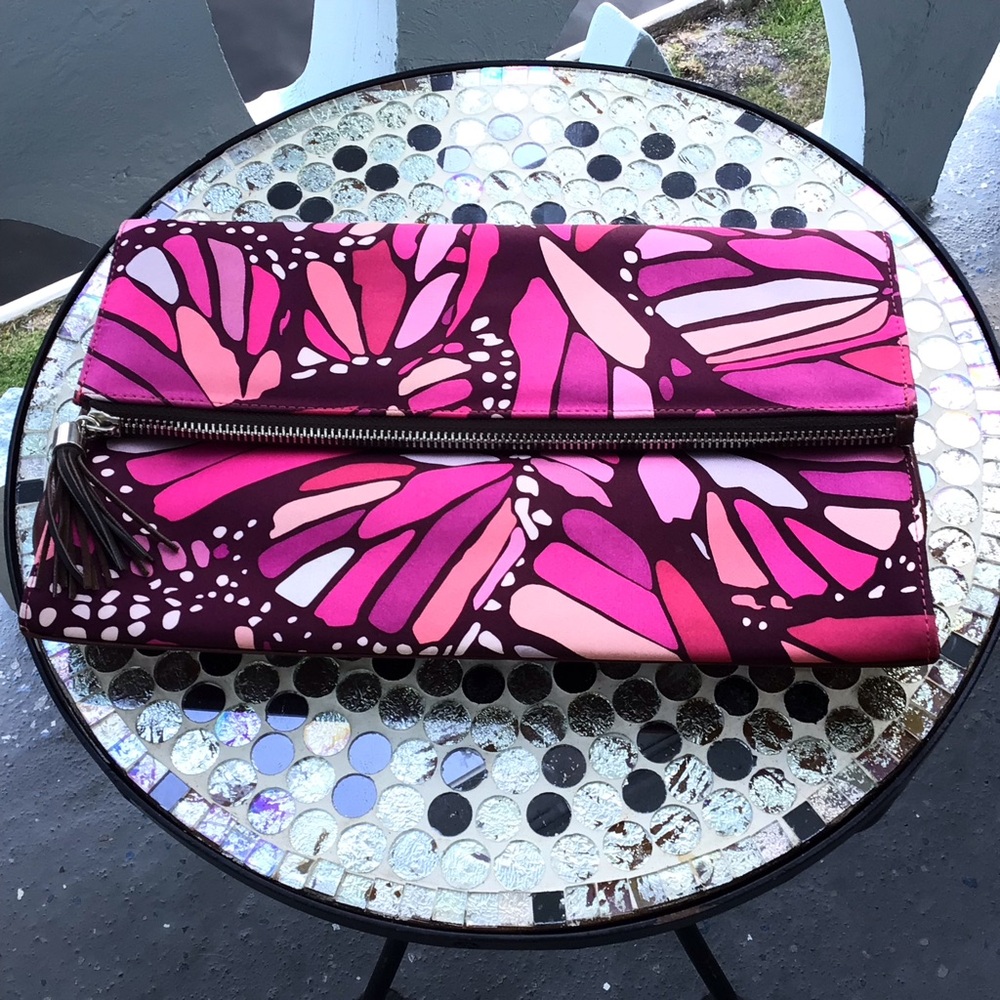Pineda Covalin Bold and Bright Butterfly Print Foldover Clutch Bag Top Zip Close
